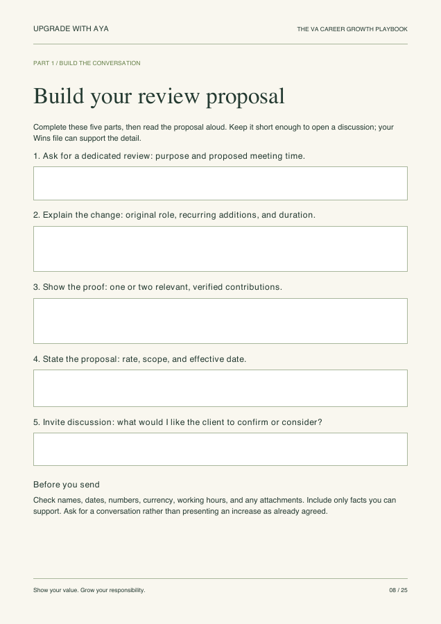 Actual worksheet from the Career Growth Playbook